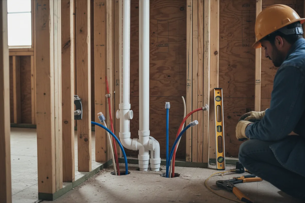 Drain and supply rough-in during Leak Detection in South Amboy